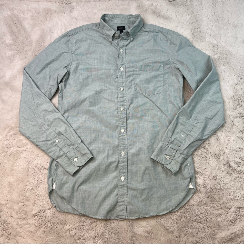J. Crew Casual Button Down Shirt Mens Size Medium Tall Grey Green 100% Cotton
